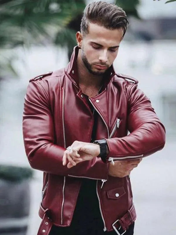 Men’s Leather Biker Bomber Jacket Style
