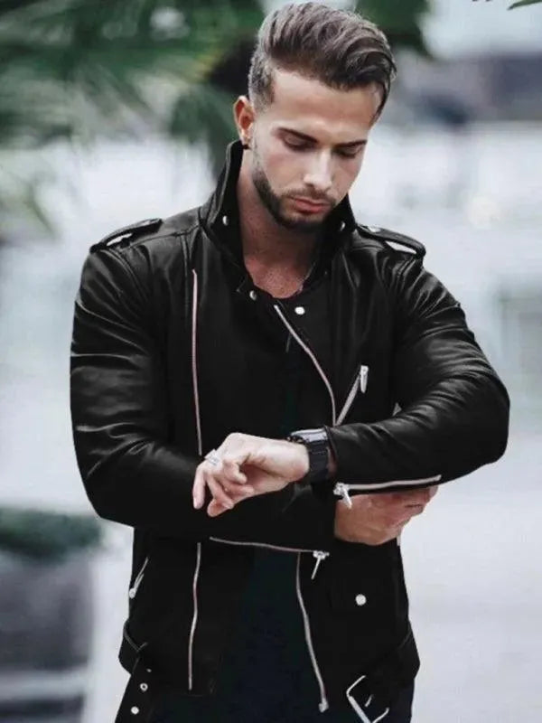 Men’s Leather Biker Bomber Jacket Style