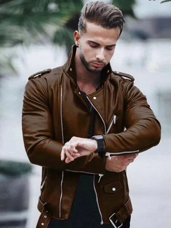 Men’s Leather Biker Bomber Jacket Style