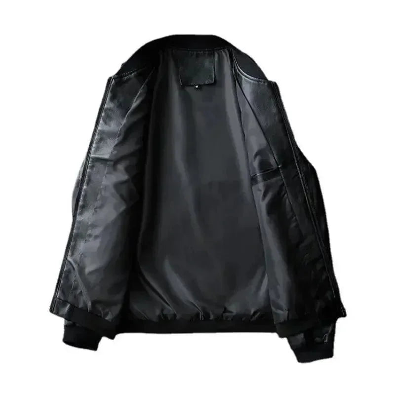 Men’s Leather Bomber Jacket Slim Fit Style