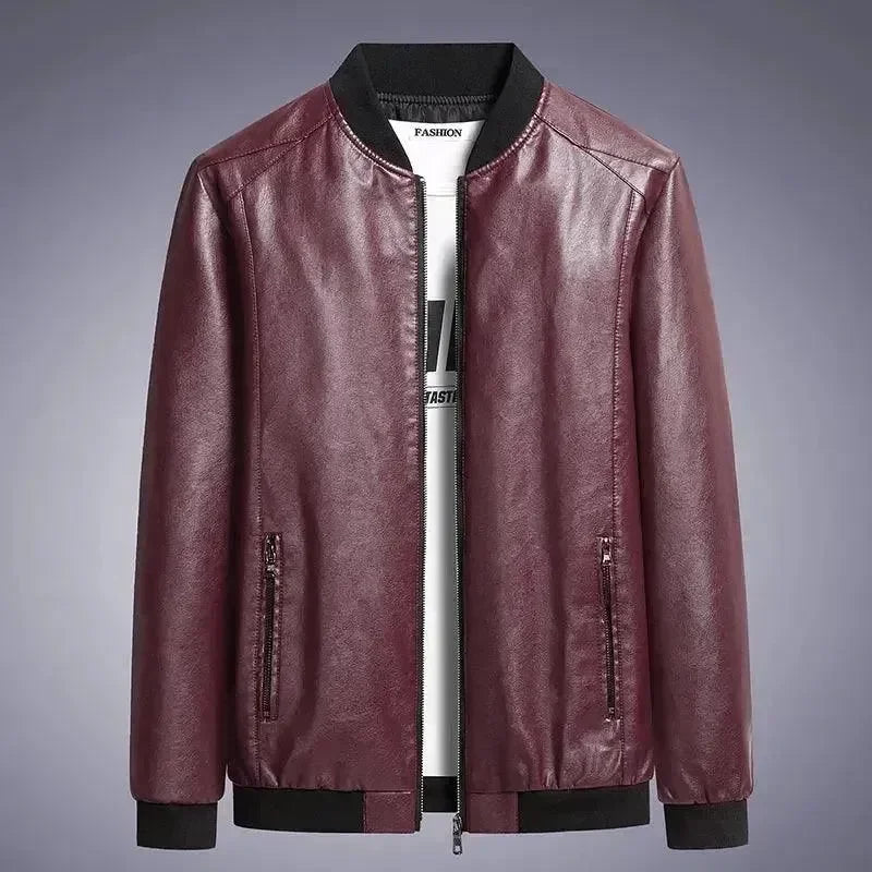 Men’s Leather Bomber Jacket Slim Fit Style