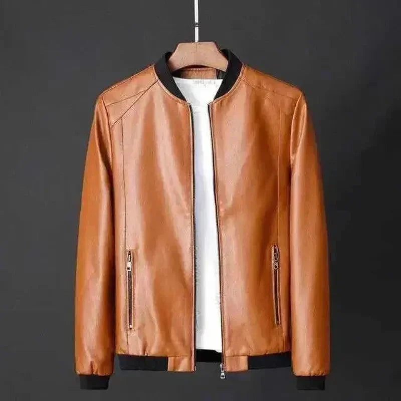 Men’s Leather Bomber Jacket Slim Fit Style
