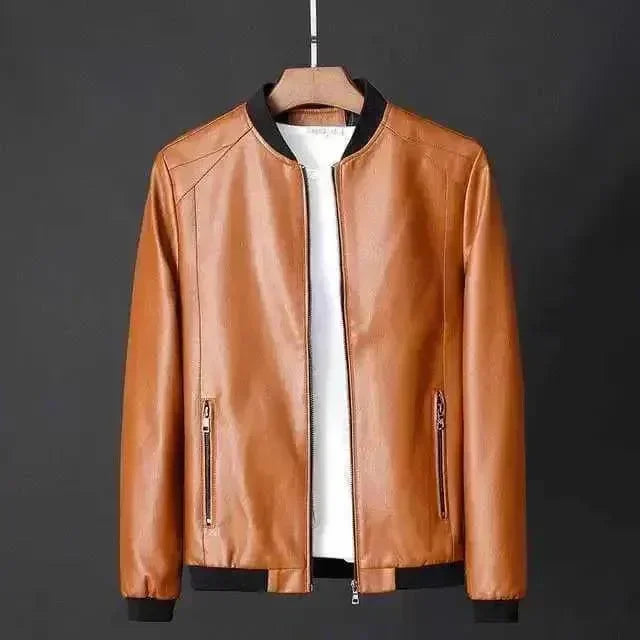Men’s Leather Bomber Jacket Slim Fit Style