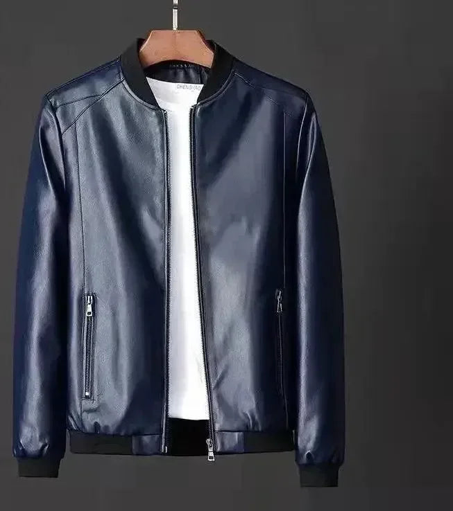 Men’s Leather Bomber Jacket Slim Fit Style