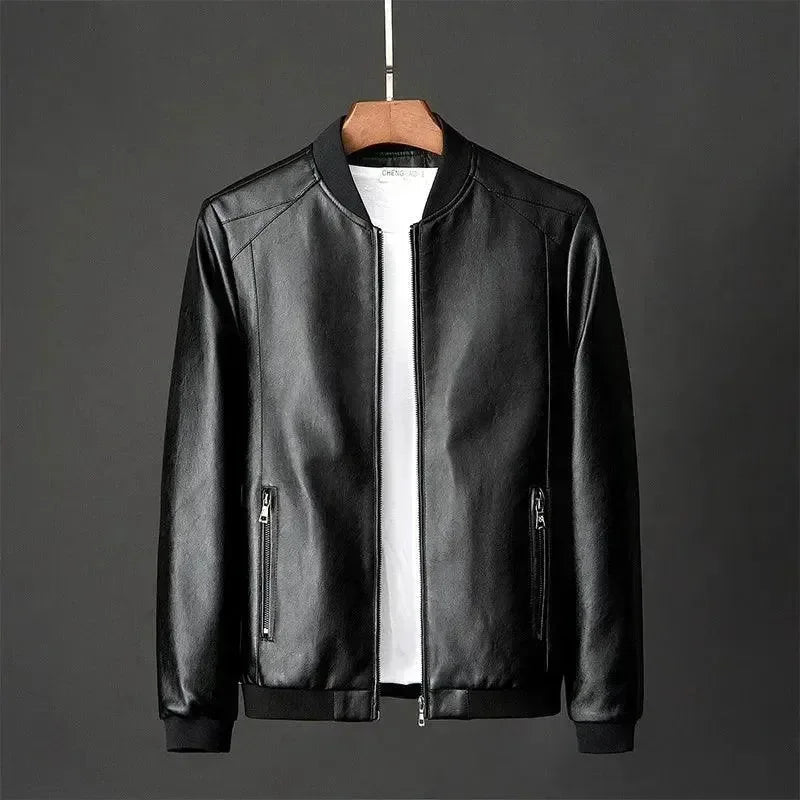 Men’s Leather Bomber Jacket Slim Fit Style