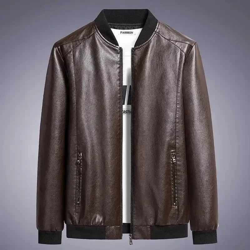 Men’s Leather Bomber Jacket Slim Fit Style