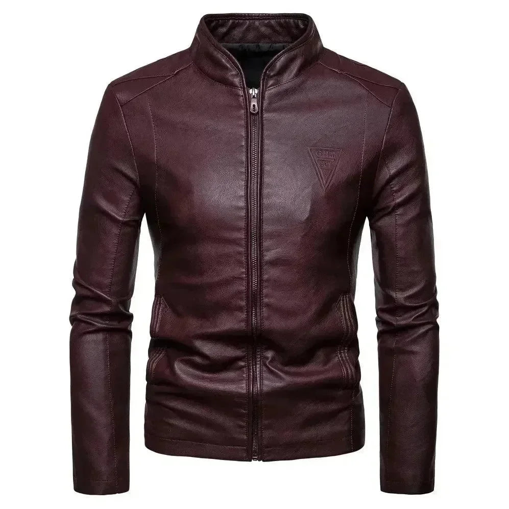 Men’s Leather Bomber Jacket Stand Collar Style