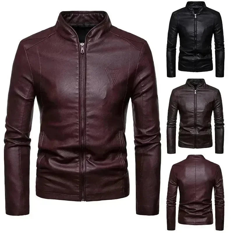 Men’s Leather Bomber Jacket Stand Collar Style