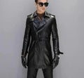 Men's Leather Trench Coat Slim Fit Double Style