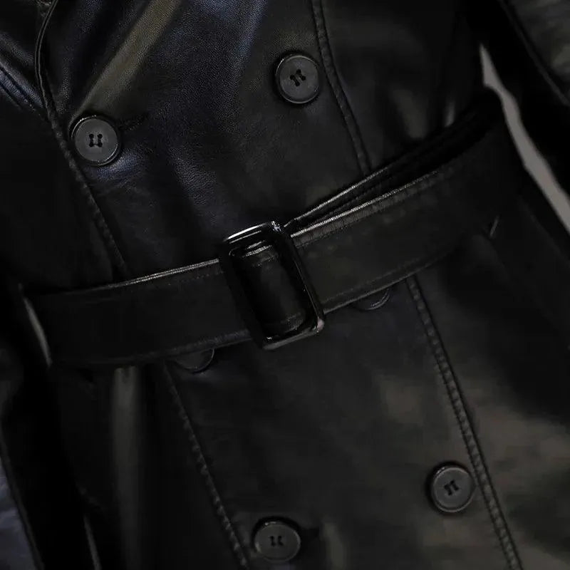 Men's Leather Trench Coat Slim Fit Double Style