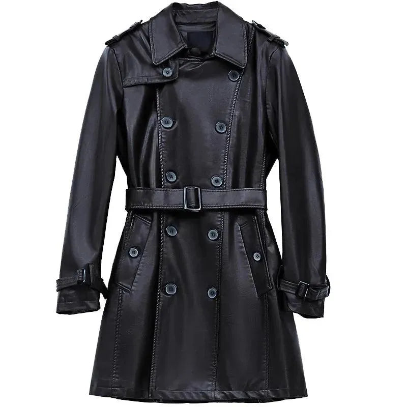 Men's Leather Trench Coat Slim Fit Double Style