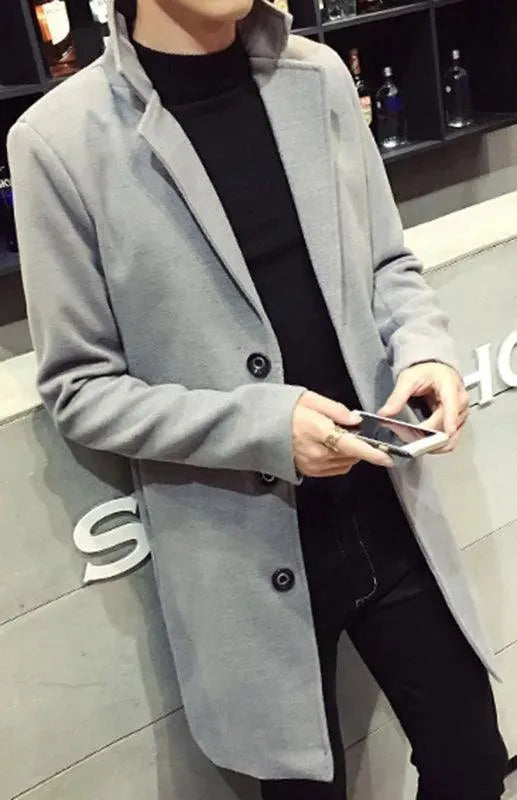 Men's Long Overcoat Single Breasted Modern Style