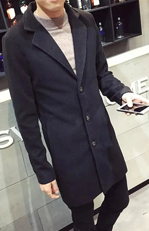 Men's Long Overcoat Single Breasted Modern Style