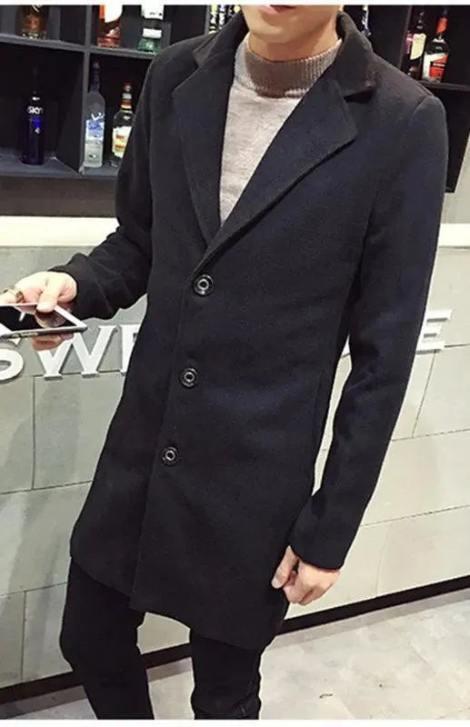 Men's Long Overcoat Single Breasted Modern Style