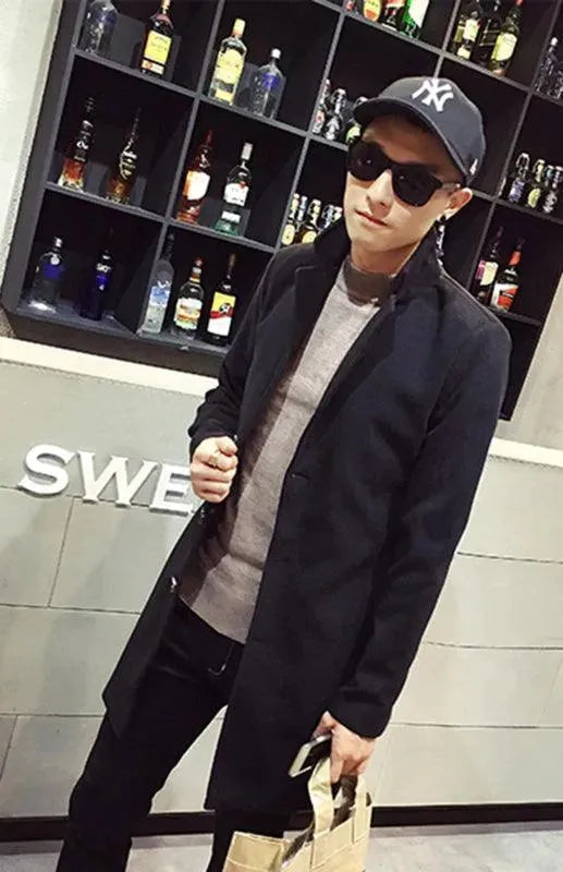 Men's Long Overcoat Single Breasted Modern Style
