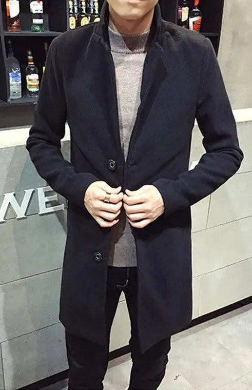 Men's Long Overcoat Single Breasted Modern Style