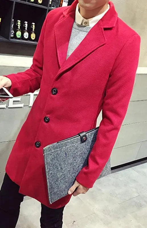 Men's Long Overcoat Single Breasted Modern Style
