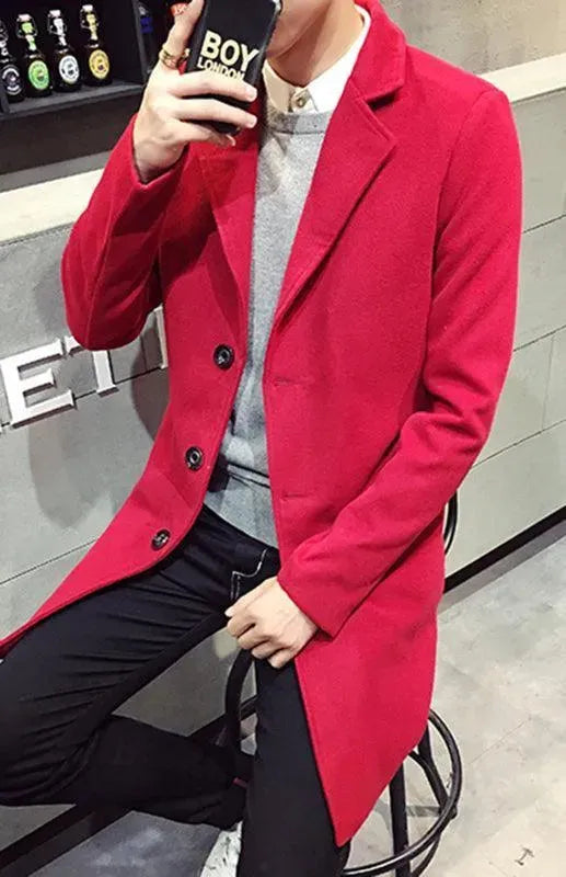 Men's Long Overcoat Single Breasted Modern Style