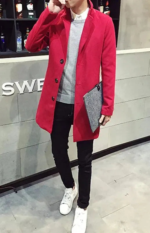 Men's Long Overcoat Single Breasted Modern Style