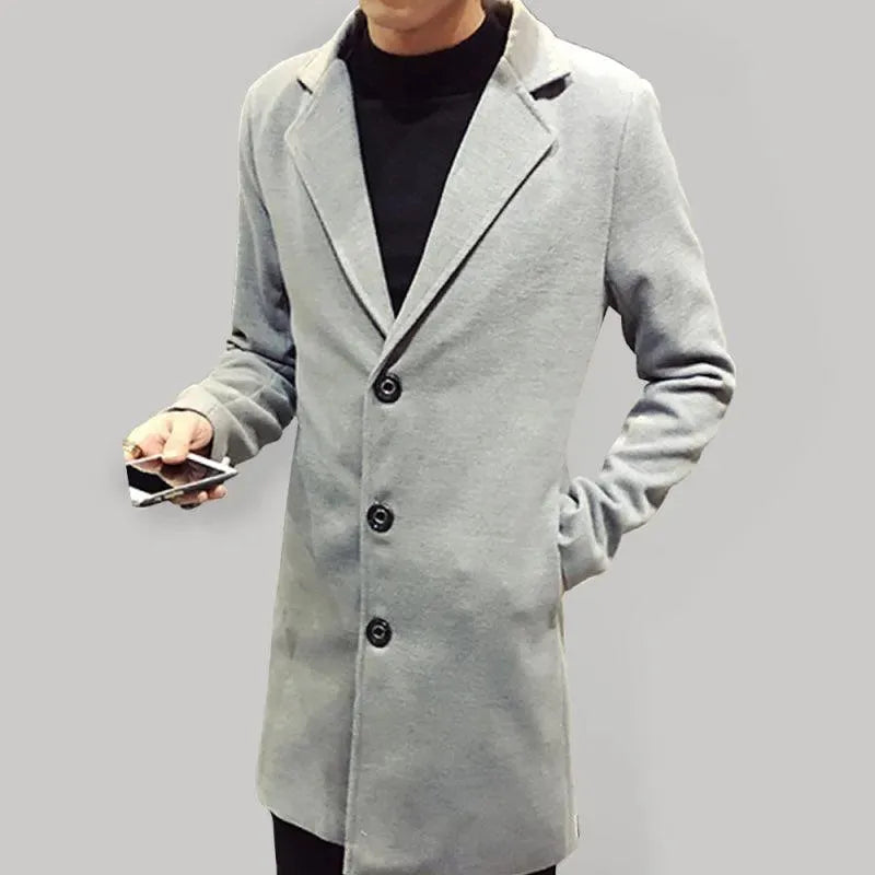 Men's Long Overcoat Single Breasted Modern Style