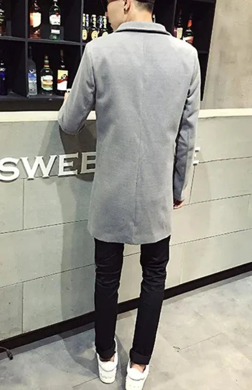 Men's Long Overcoat Single Breasted Modern Style