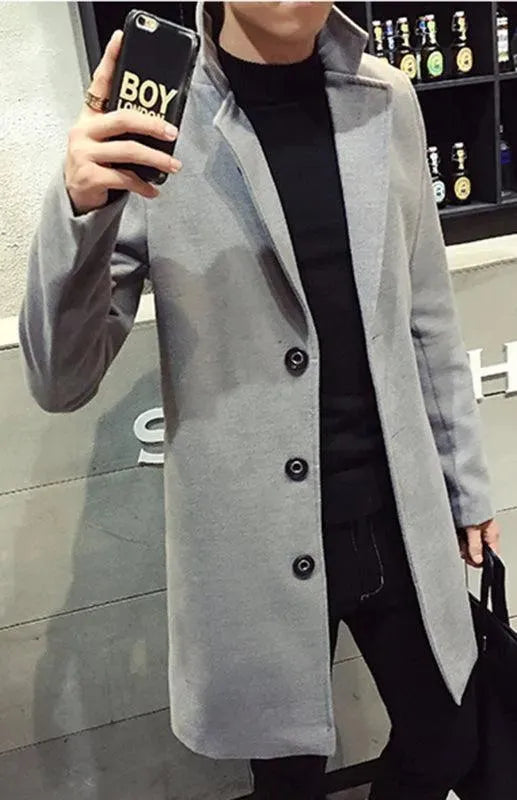 Men's Long Overcoat Single Breasted Modern Style