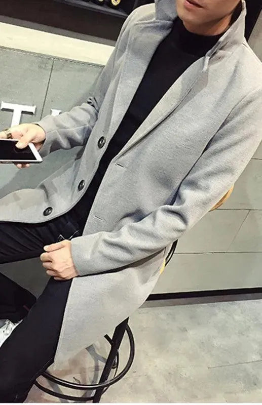 Men's Long Overcoat Single Breasted Modern Style