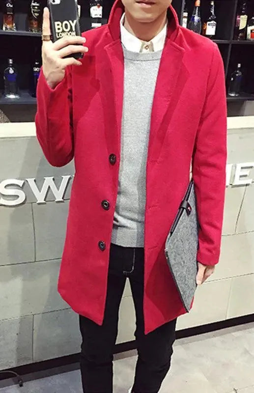 Men's Long Overcoat Single Breasted Modern Style