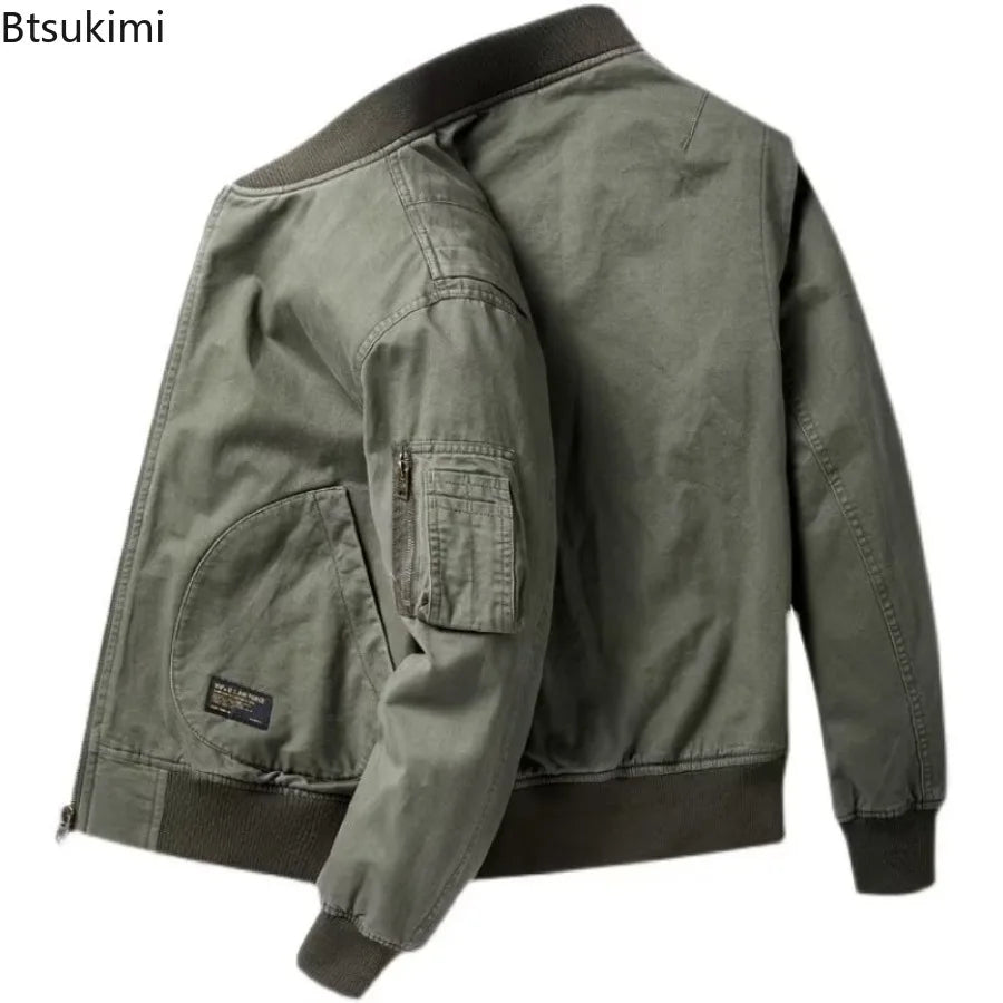 Men's Multi Pocket Bomber Jacket Ribbed Casual Style