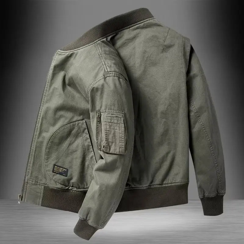 Men's Multi Pocket Bomber Jacket Ribbed Casual Style
