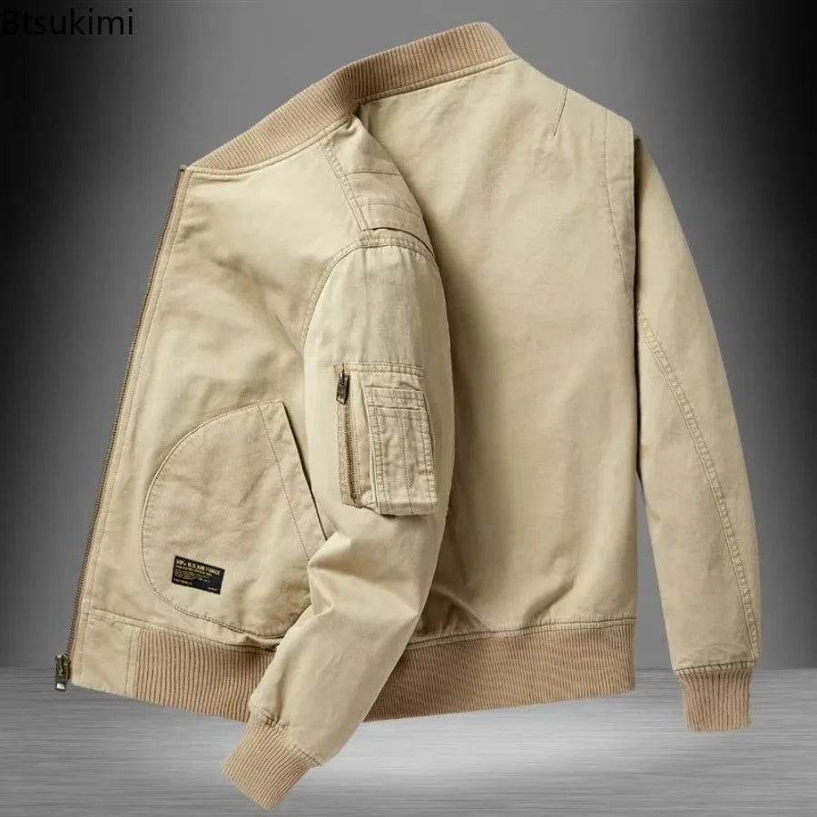 Men's Multi Pocket Bomber Jacket Ribbed Casual Style
