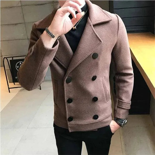 Men's Pea Coat Double Breasted Casual Style