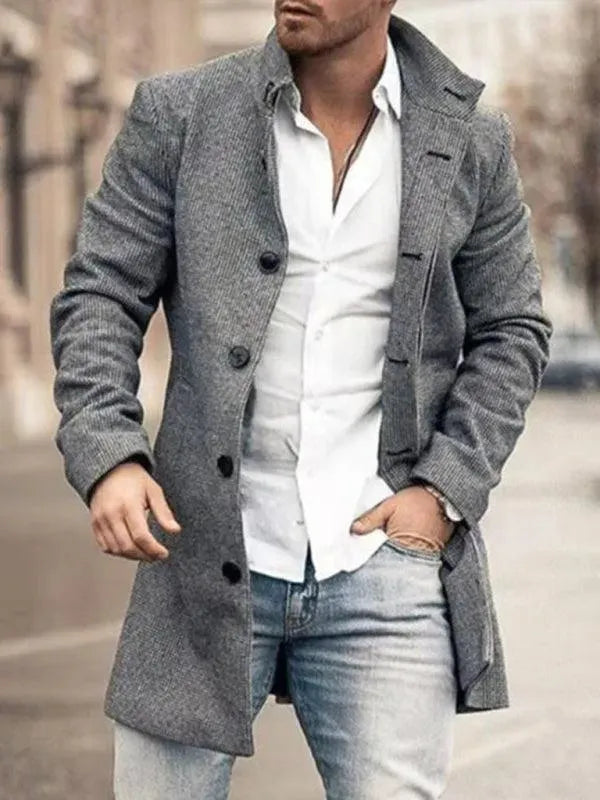 Men's Plaid Overcoat Mid Length Smart Style