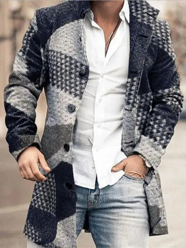 Men's Plaid Overcoat Mid Length Smart Style