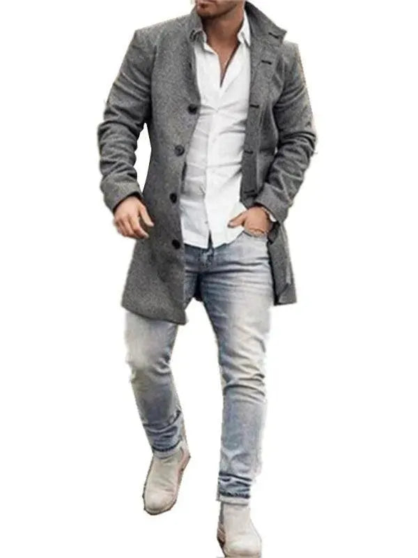 Men's Plaid Overcoat Mid Length Smart Style