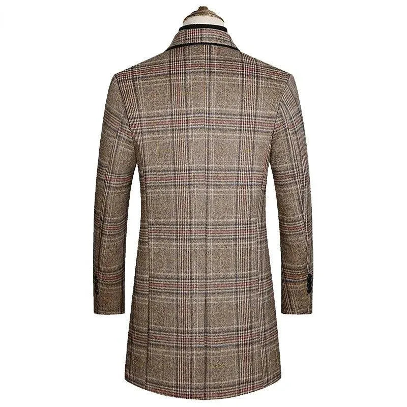 Men's Plaid Overcoat Slim Fit Business Style