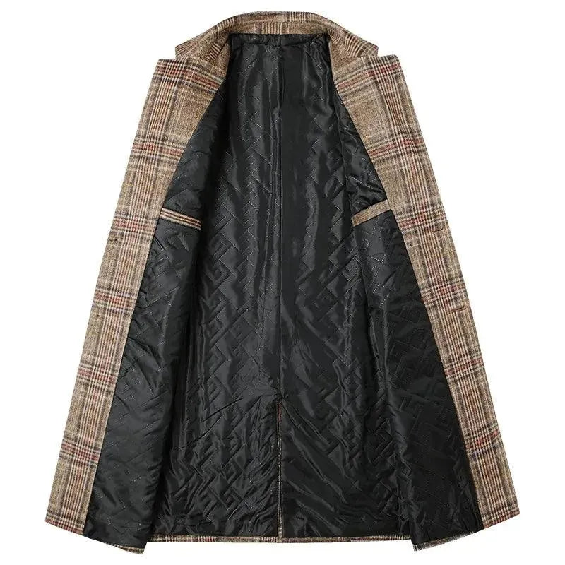Men's Plaid Overcoat Slim Fit Business Style