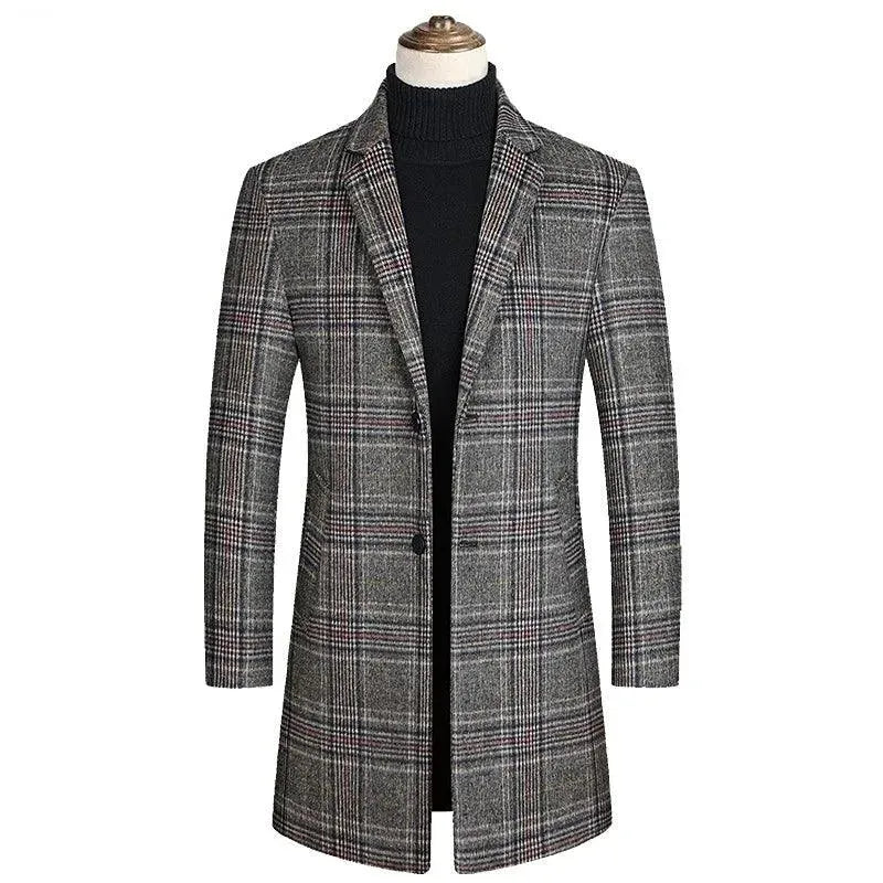 Men's Plaid Overcoat Slim Fit Business Style