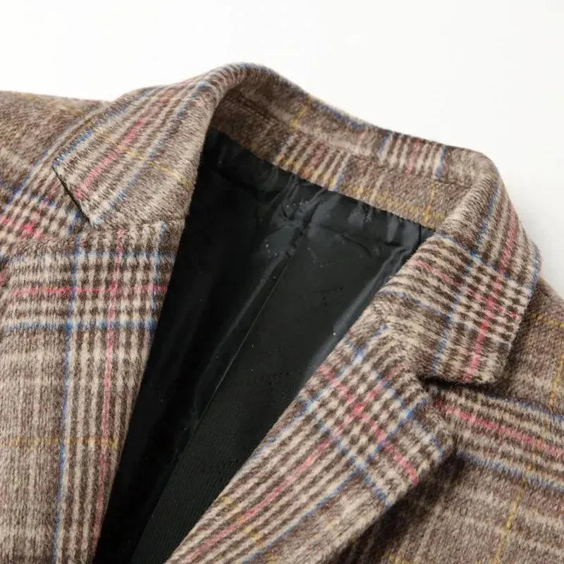 Men's Plaid Overcoat Slim Fit Business Style