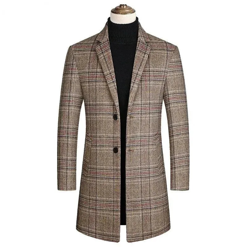 Men's Plaid Overcoat Slim Fit Business Style