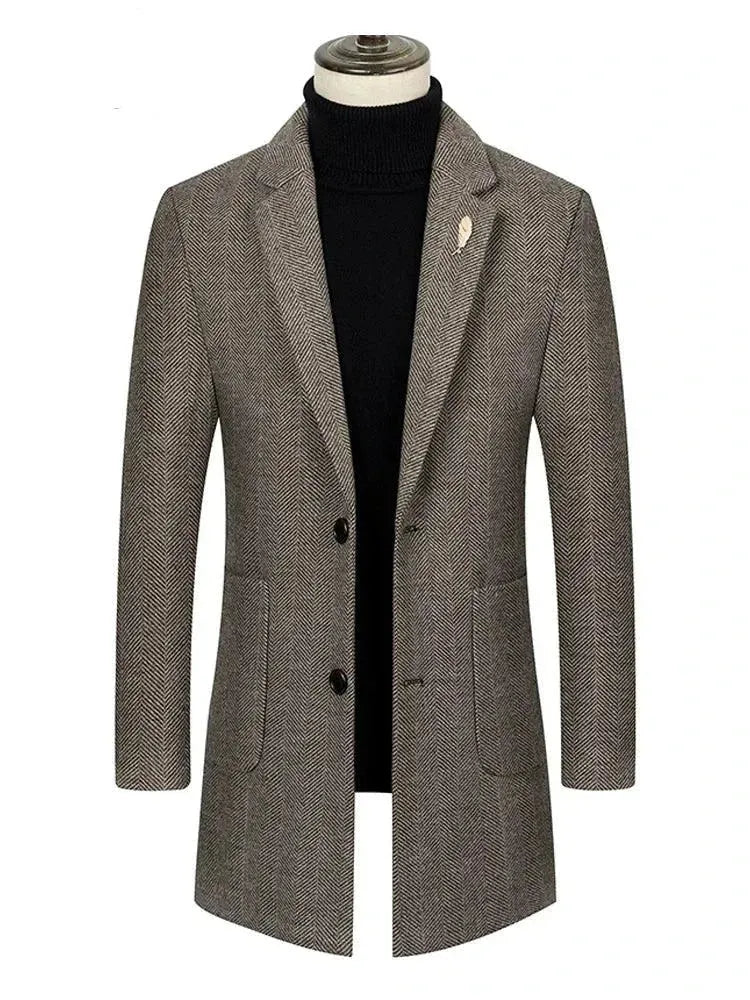 Men's Plaid Wool Overcoat Regular Fit Smart Style