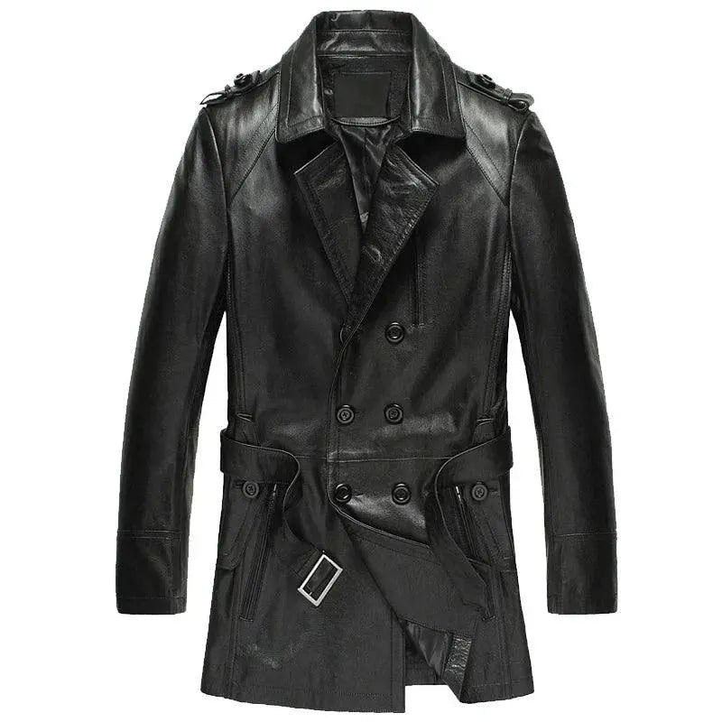 Men's Short Leather Trench Coat Slim Fit Style