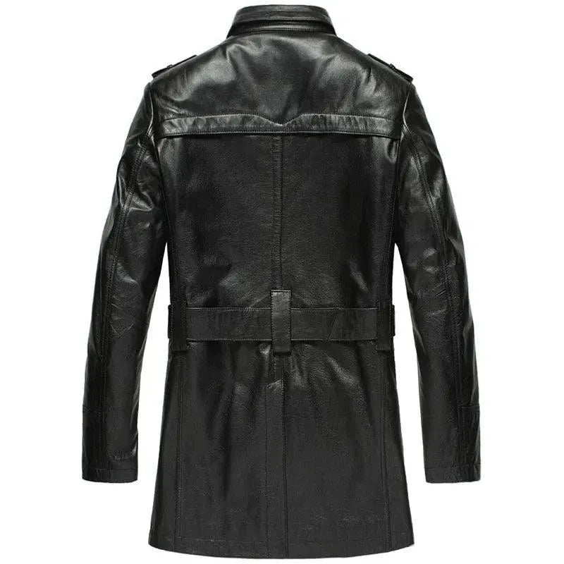 Men's Short Leather Trench Coat Slim Fit Style