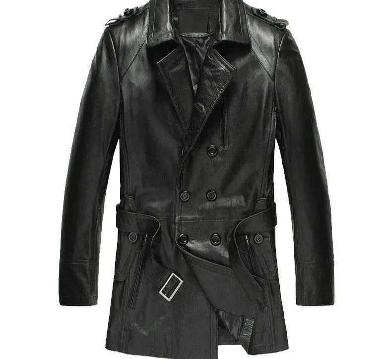 Men's Short Leather Trench Coat Slim Fit Style