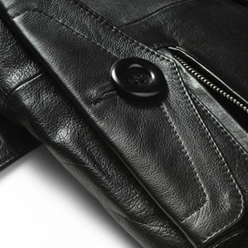 Men's Short Leather Trench Coat Slim Fit Style