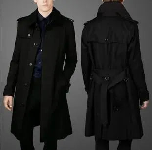 Men's Single Breasted Trench Coat Long Modern Style