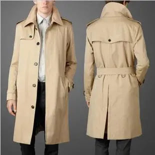 Men's Single Breasted Trench Coat Long Modern Style