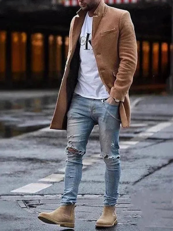 Men's Slim Overcoat Mid Length Elegant Style