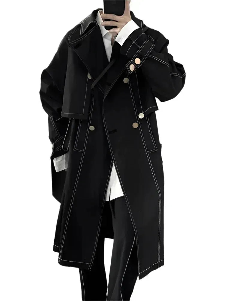Men's Trench Coat Loose Fit Double Breasted Style