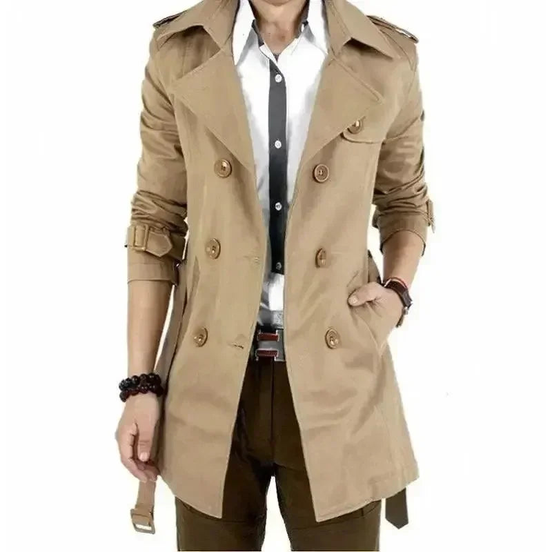 Men's Trench Coat Slim Fit Double Breasted
